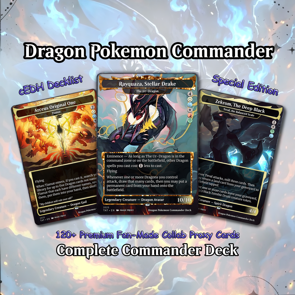 The Ur-Dragon Pokémon Inspired MTG Commander Proxy Deck – Tarkir Dragonstorm – Dragon Tribal EDH – Custom Magic: The Gathering Proxy Cards