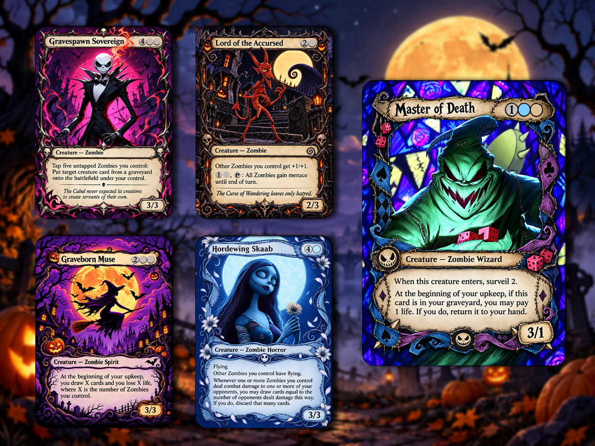 The Nightmare Before Christmas Commander Deck Proxy | Jack Skellington Inspired EDH Deck | Wilhelt Zombie Tribal | 100 Custom Cards