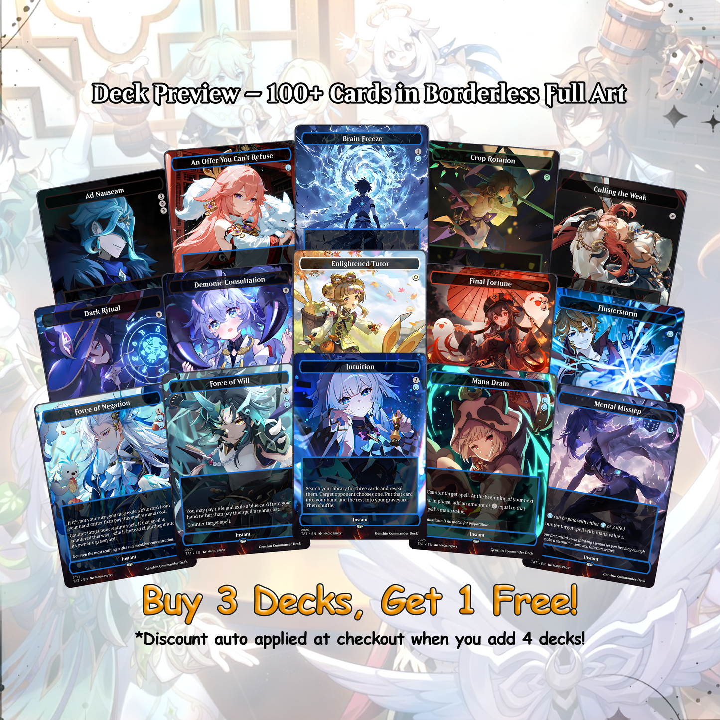 Genshin Impact Inspired MTG Commander Proxy Deck – Kenrith EDH – The Evolution – 100+ Custom Competitive Magic: The Gathering Proxy Cards