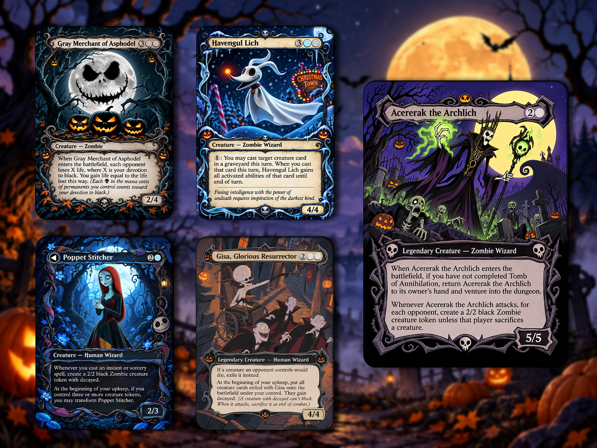 The Nightmare Before Christmas Commander Deck Proxy | Jack Skellington Inspired EDH Deck | Wilhelt Zombie Tribal | 100 Custom Cards