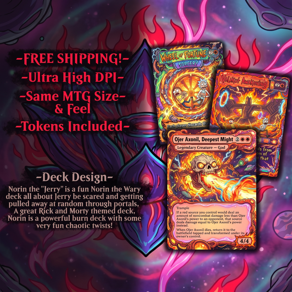 Rick and Morty Nekusar Commander Deck | Wheel MTG Proxy EDH Deck | 120 Custom MTG Cards & Tokens