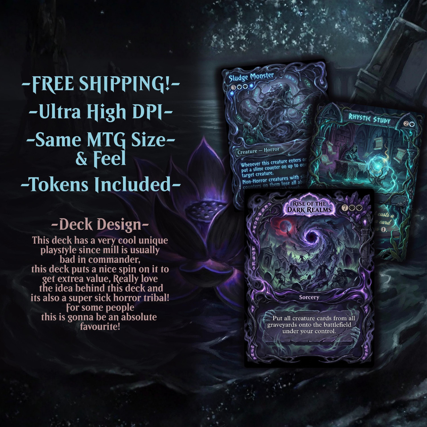 Horror Tribal Theme / Captain N'ghathrod Commander Deck / Premium Paper Proxy Deck / 100 cards + tokens / Horror Mill Theme Bracket 4 EDH Magic Deck