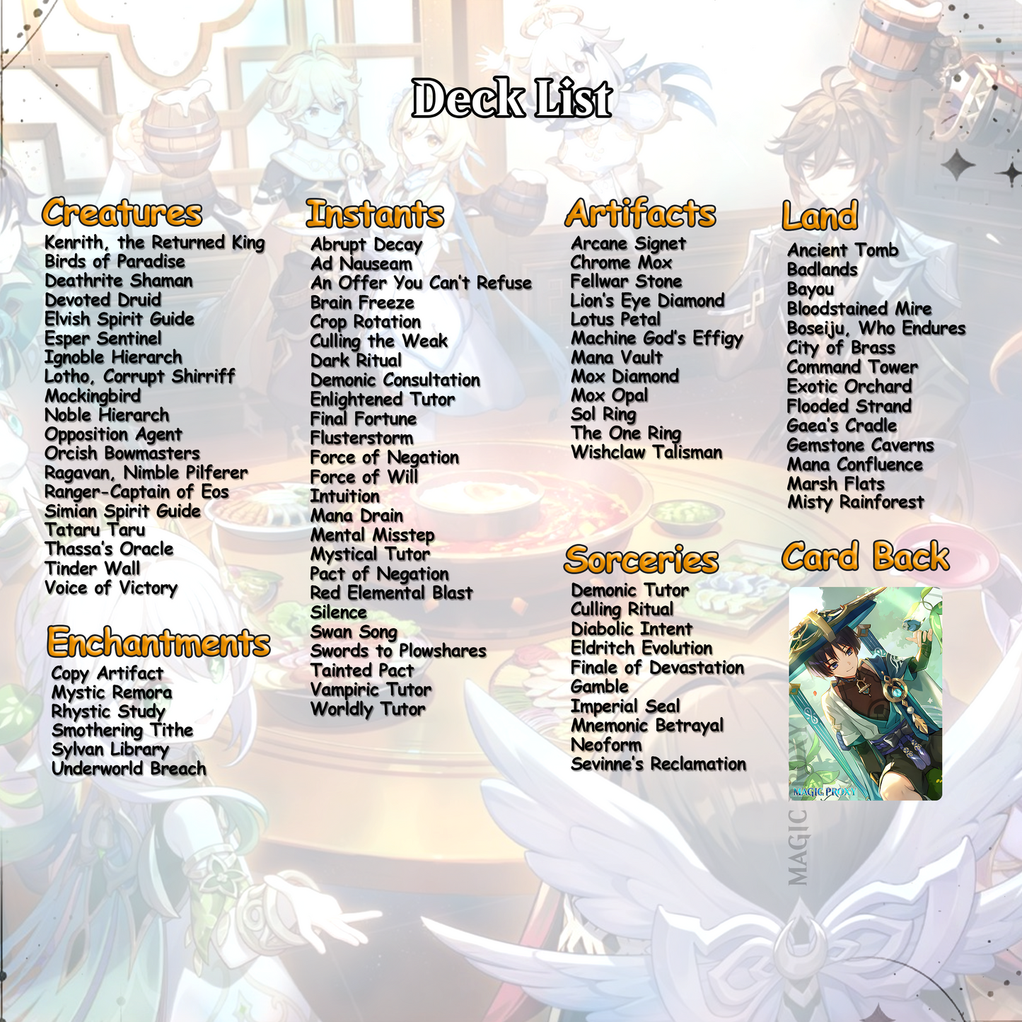 Genshin Impact Inspired MTG Commander Proxy Deck – Kenrith EDH – The Evolution – 100+ Custom Competitive Magic: The Gathering Proxy Cards