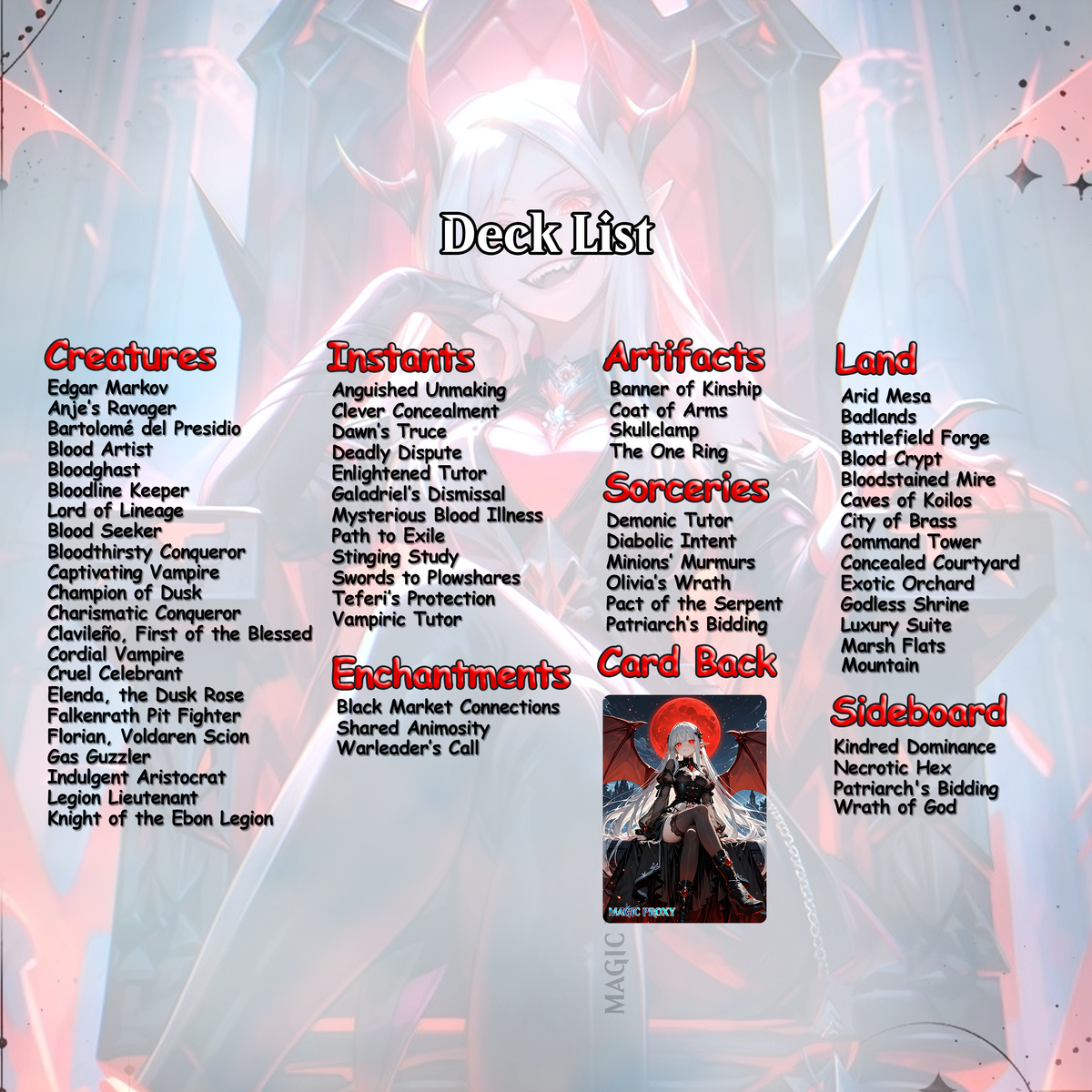 Vampire Tribal Anime Style Waifu Proxy Commander Deck Custom Proxy MTG EDH High Quality Cards