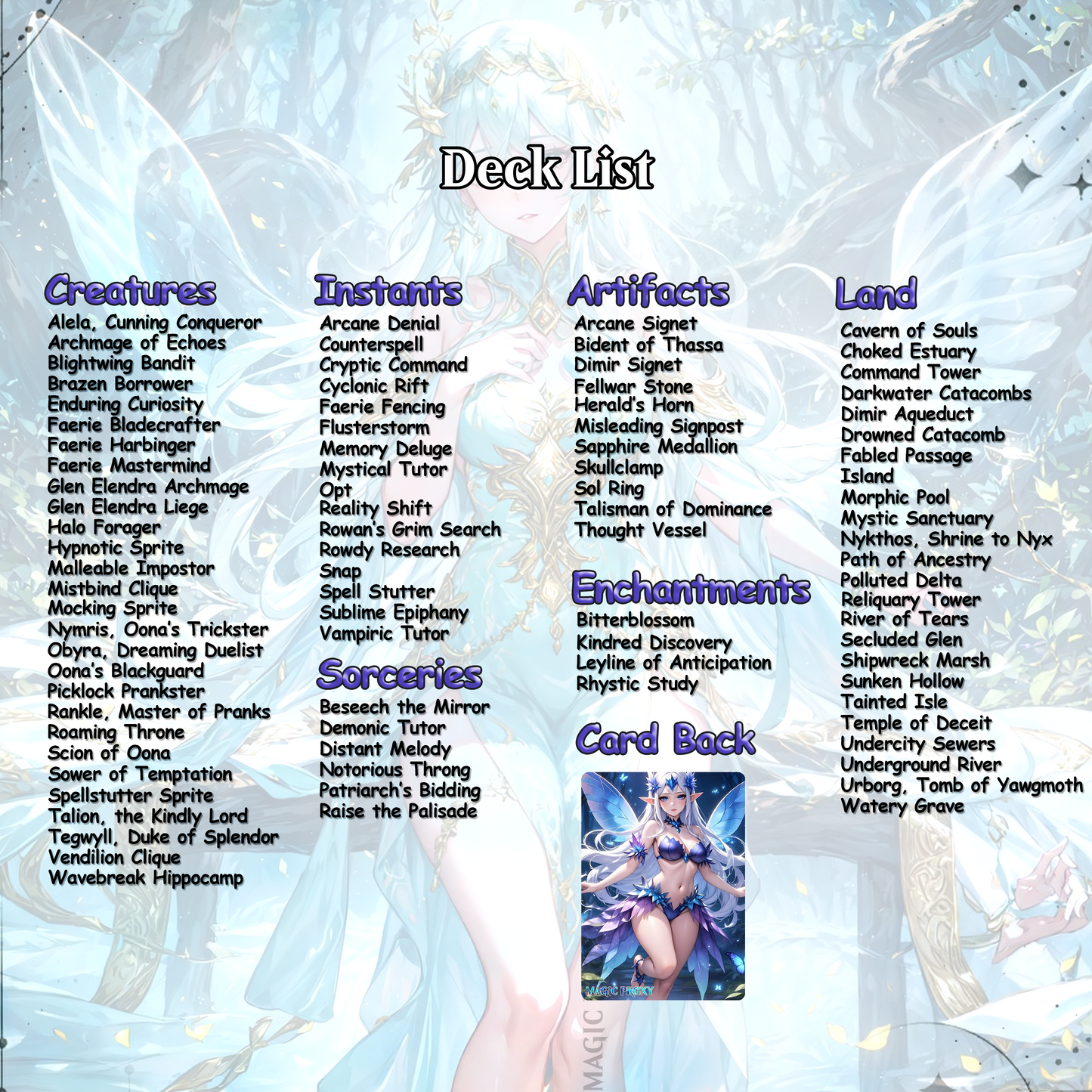 Alela Faeries Anime Style Waifu Proxy Commander Deck Special Edition Custom MTG EDH Deck English High Quality Cards