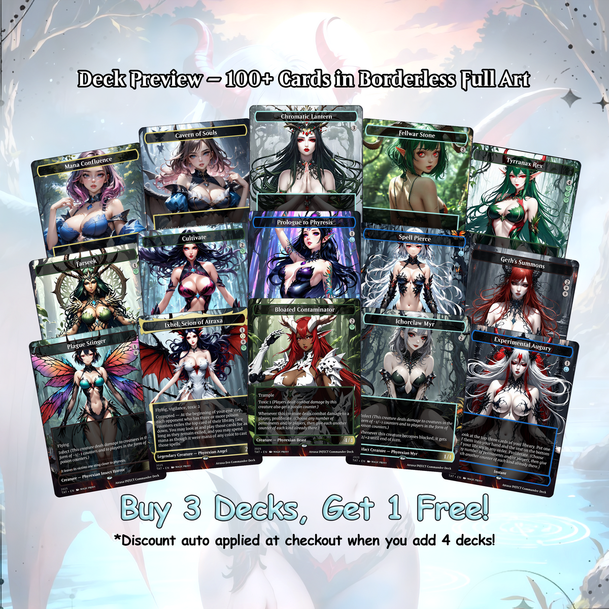 Atraxa INFECT Anime Style Waifu Ready to Play Proxy Commander Deck Custom Proxy MTG EDH Phyrexian Tribal English High Quality Cards