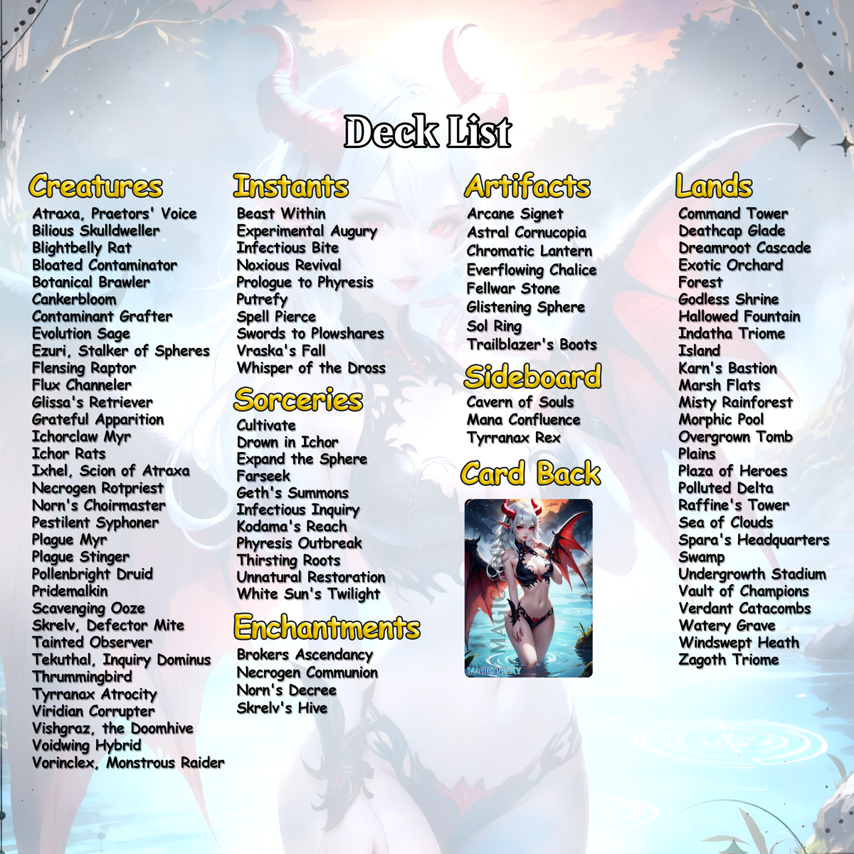Atraxa INFECT Anime Style Waifu Ready to Play Proxy Commander Deck Custom Proxy MTG EDH Phyrexian Tribal English High Quality Cards