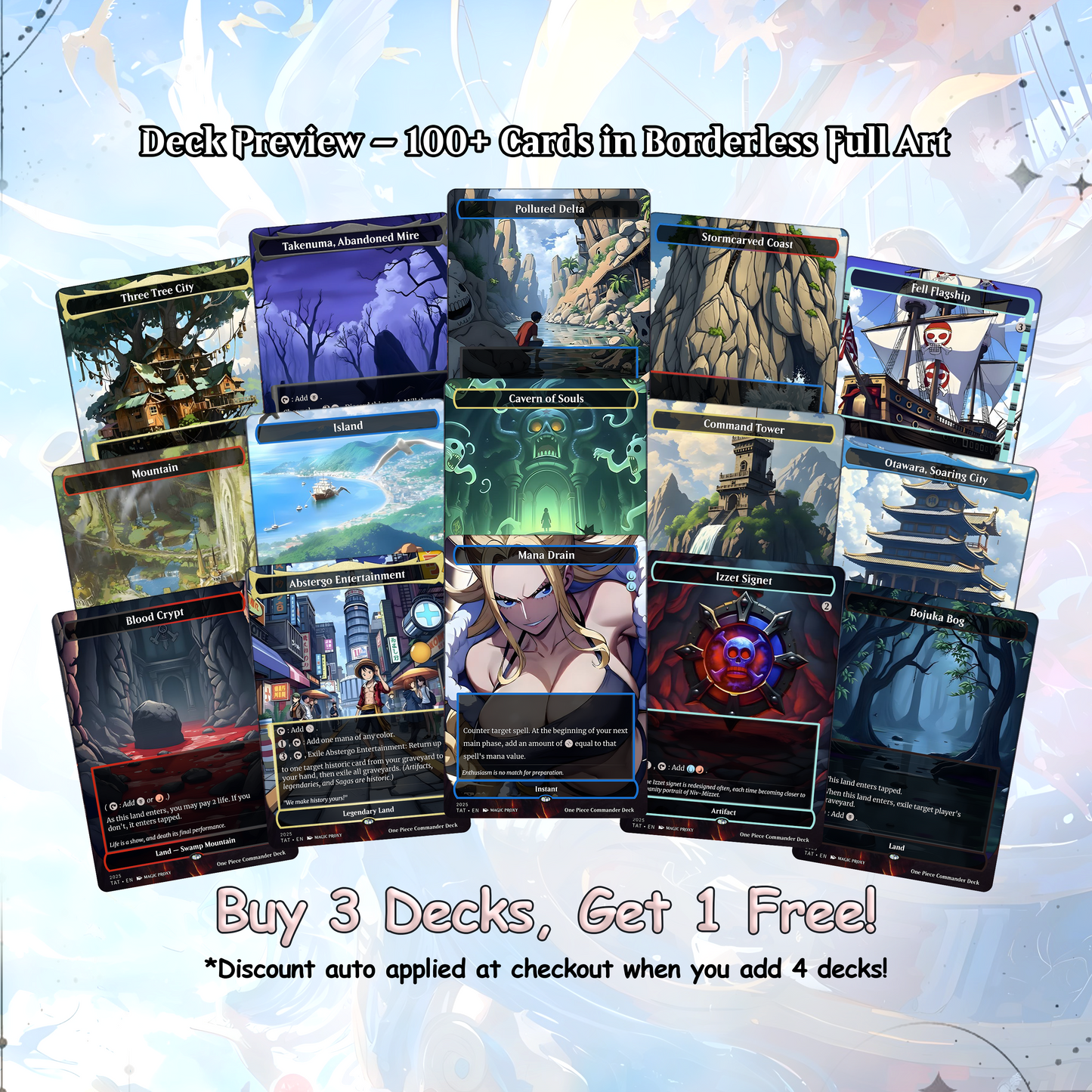 Complete Anime Pirate Tribal Deck, Custom Gift EDH Deck, Custom Anime OP Pirate Deck, Treasure Tokens, Admiral Brass Unsinkable