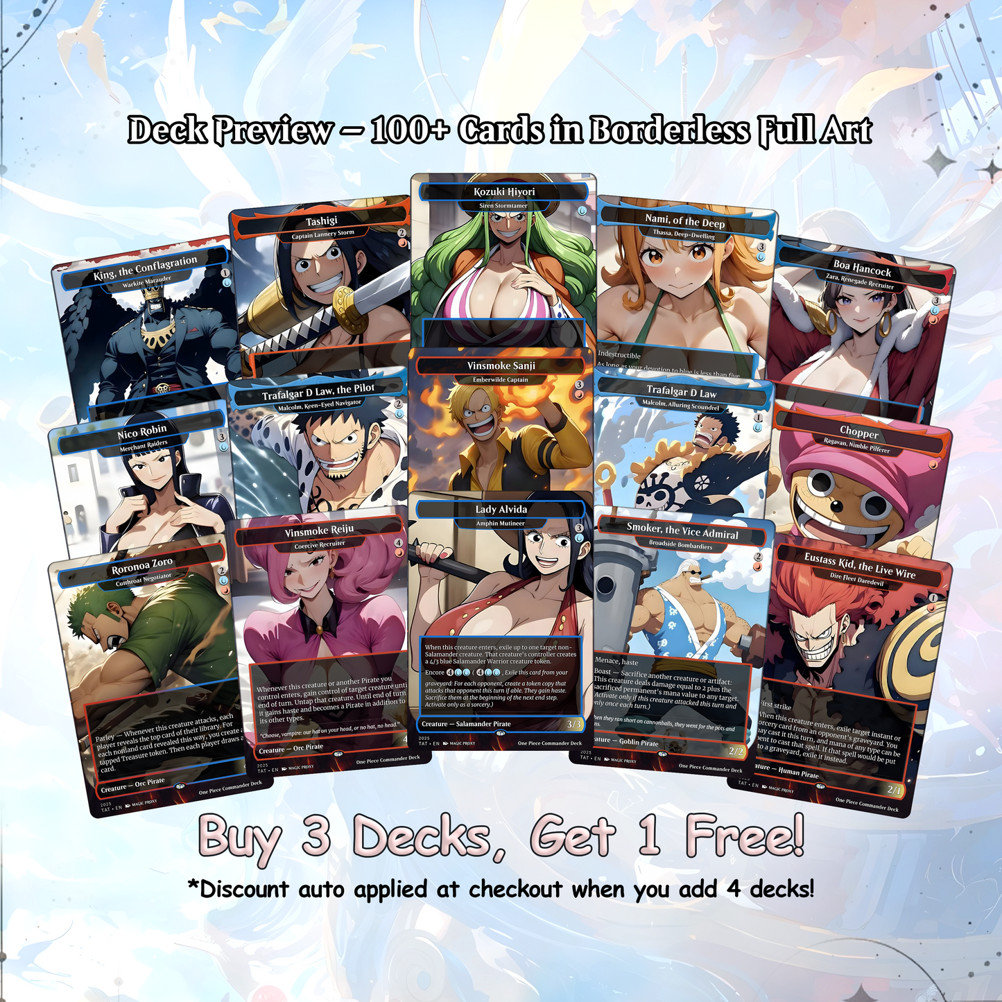 Complete Anime Pirate Tribal Deck, Custom Gift EDH Deck, Custom Anime OP Pirate Deck, Treasure Tokens, Admiral Brass Unsinkable