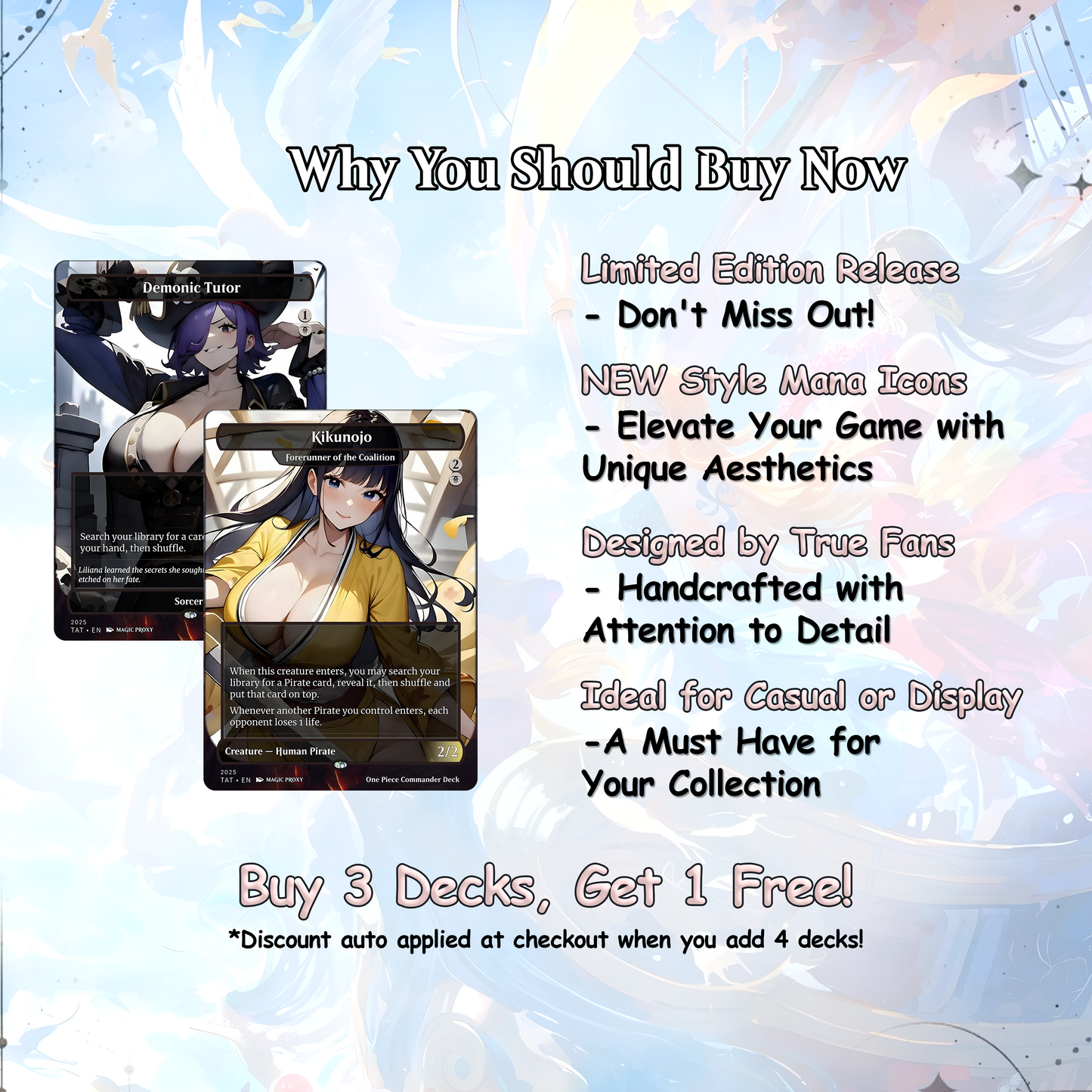 Complete Anime Pirate Tribal Deck, Custom Gift EDH Deck, Custom Anime OP Pirate Deck, Treasure Tokens, Admiral Brass Unsinkable