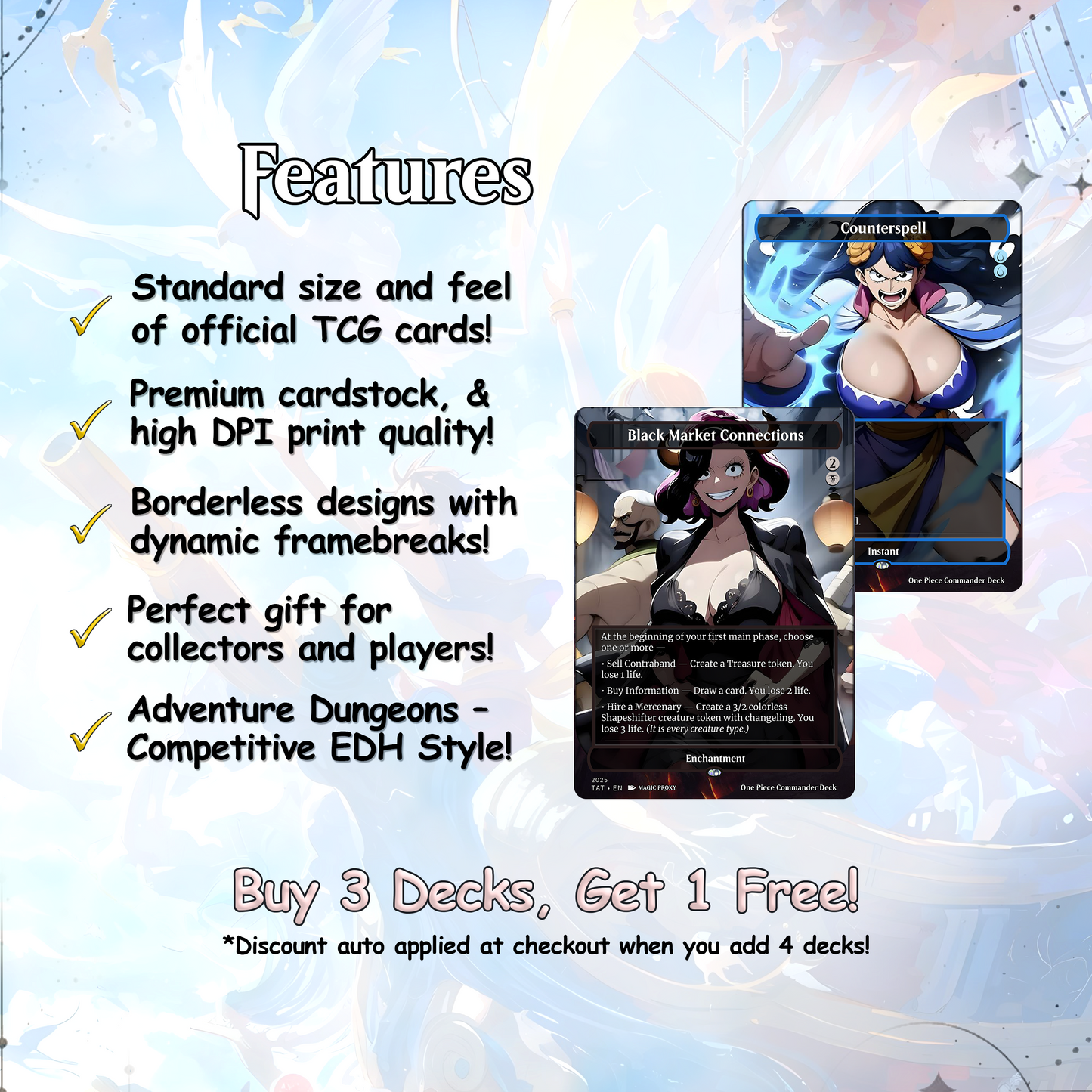 Complete Anime Pirate Tribal Deck, Custom Gift EDH Deck, Custom Anime OP Pirate Deck, Treasure Tokens, Admiral Brass Unsinkable