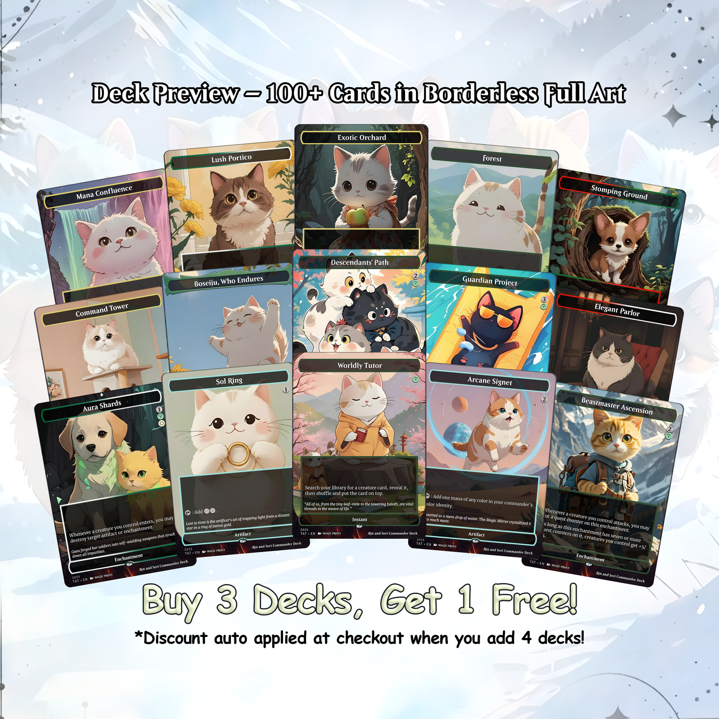 Rin and Sri Cat Dog Proxy Commander EDH Deck, 100 Cards + 8 Free Tokens | Cute Custom Full Art | MuraProxyArt