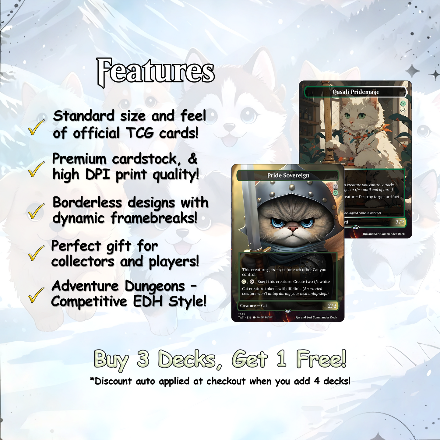 Rin and Sri Cat Dog Proxy Commander EDH Deck, 100 Cards + 8 Free Tokens | Cute Custom Full Art | MuraProxyArt