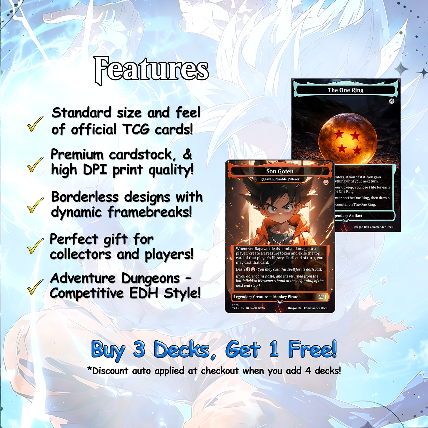 Dragon Ball Commander Deck • Dragon Ball Proxy Deck • M.t.g Commander Deck • Custom M.T.G card • Magic Proxies • Son Goku • M.t.g Deck Box