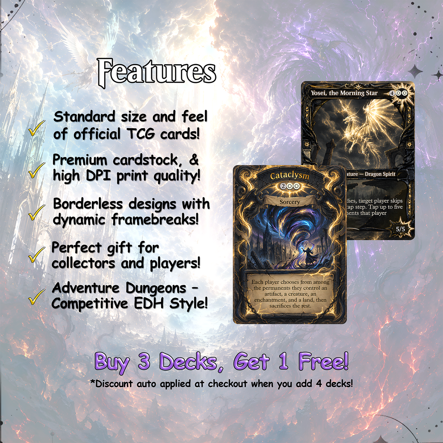 Angels Demons and Dragons Theme / Kaalia of the Vast Commander Deck / Premium Paper Proxy Deck / 100 cards + tokens / Angel Demon Dragon Theme Bracket 4 EDH Magic Deck