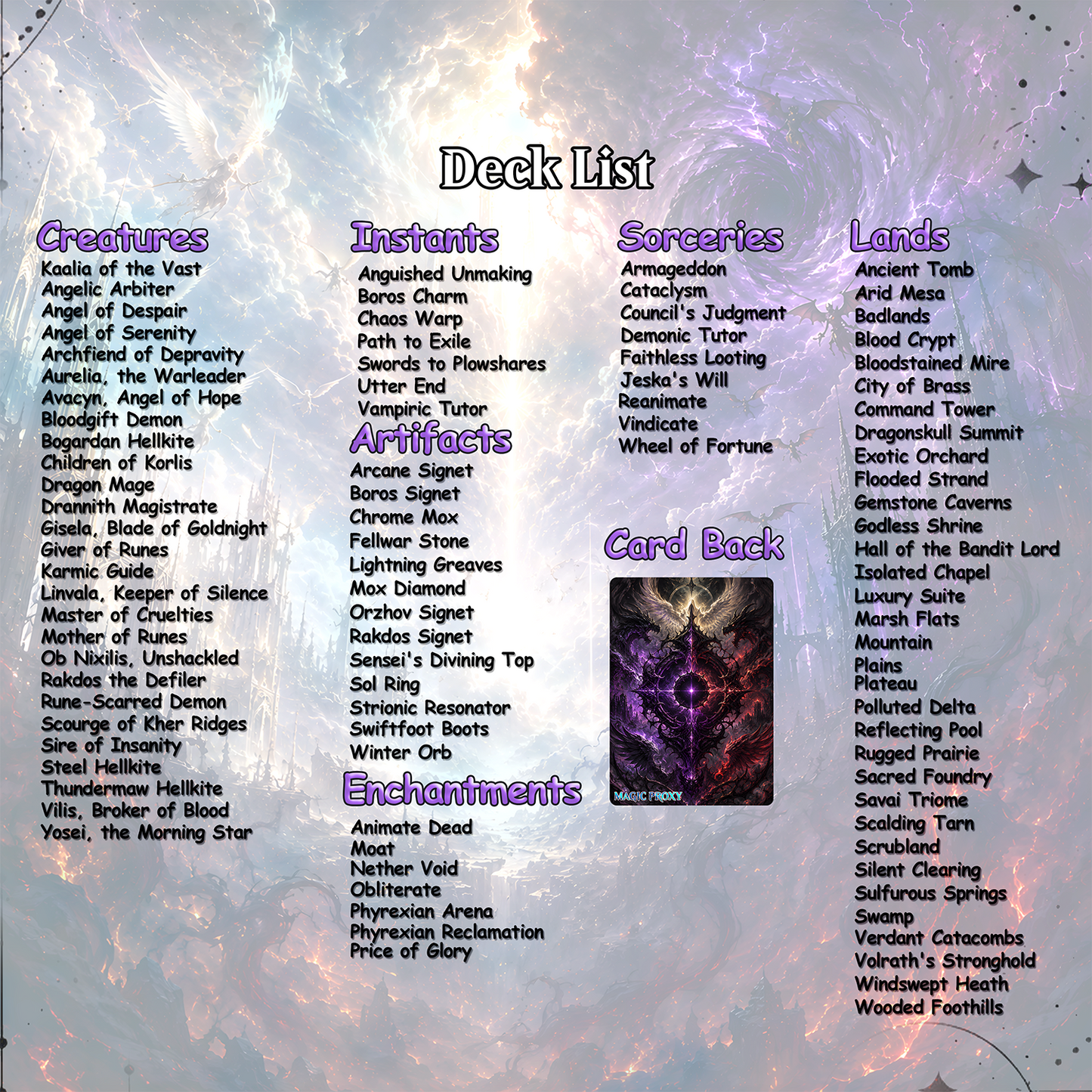Angels Demons and Dragons Theme / Kaalia of the Vast Commander Deck / Premium Paper Proxy Deck / 100 cards + tokens / Angel Demon Dragon Theme Bracket 4 EDH Magic Deck