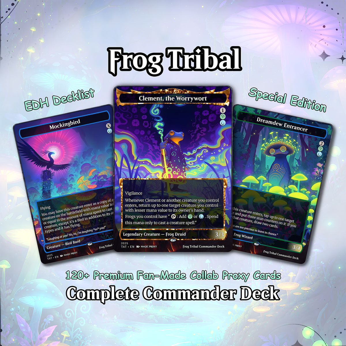 Frog Tribal Theme / Clement Commander Deck / Premium Paper Proxy Deck / 100 Cards + Tokens / Frog Tribal Bracket 4 EDH Magic Deck