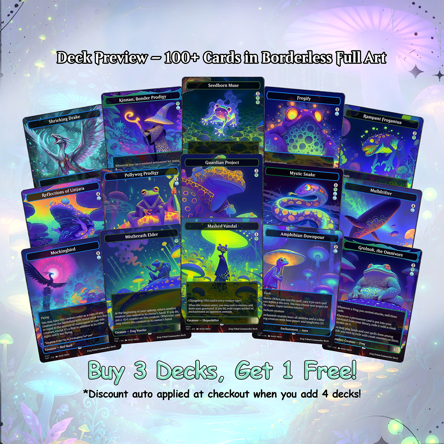 Frog Tribal Theme / Clement Commander Deck / Premium Paper Proxy Deck / 100 Cards + Tokens / Frog Tribal Bracket 4 EDH Magic Deck