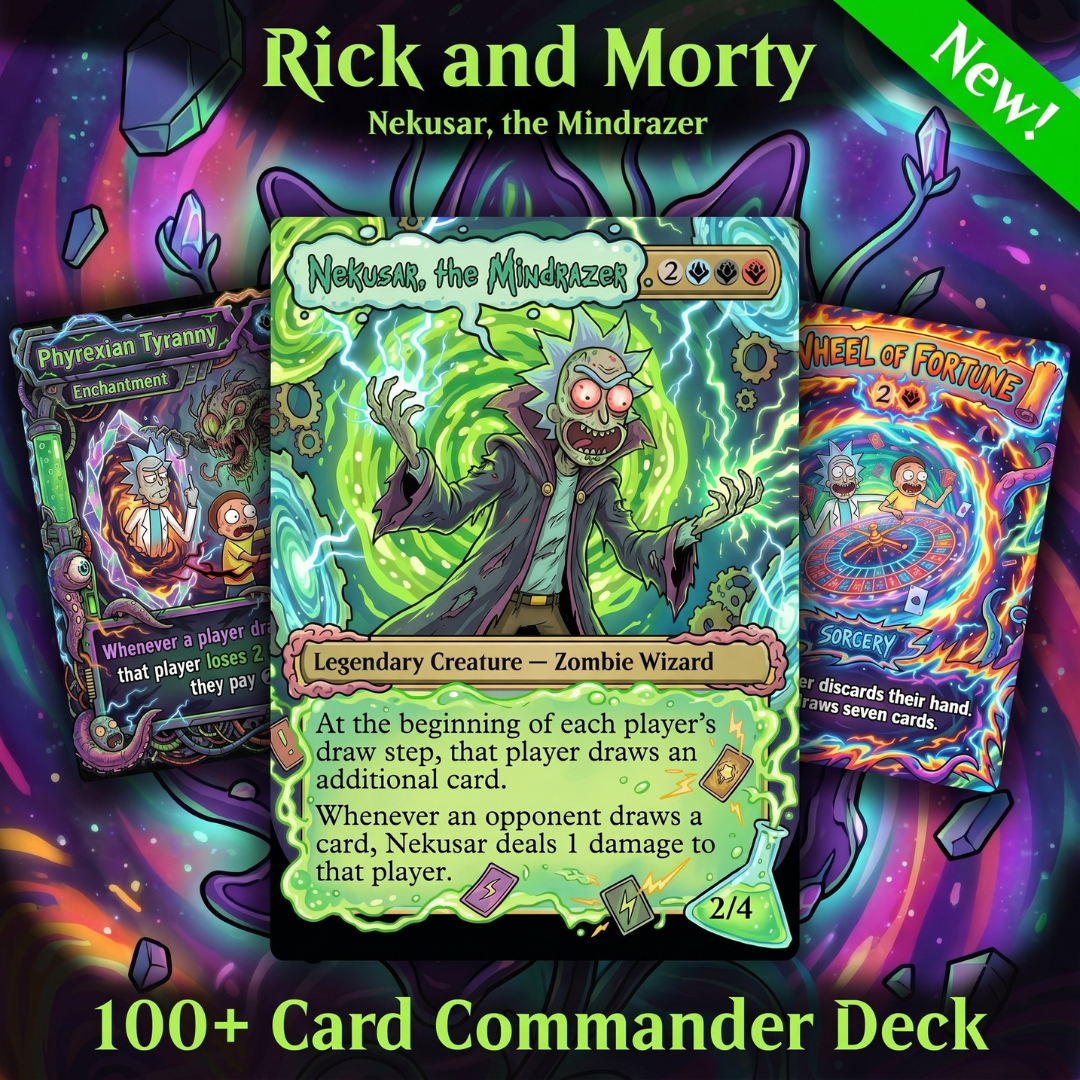 Rick and Morty Theme / Nekusar, the Mindrazer Commander Deck / Premium Paper Proxy Deck / 100 cards + tokens / Wheel Control Theme Bracket 4 EDH Magic Deck