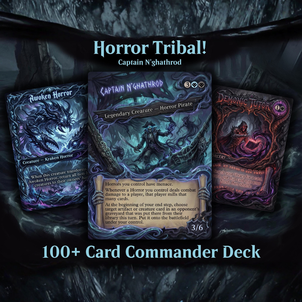 Horror Tribal Theme / Captain N'ghathrod Commander Deck / Premium Paper Proxy Deck / 100 cards + tokens / Horror Mill Theme Bracket 4 EDH Magic Deck