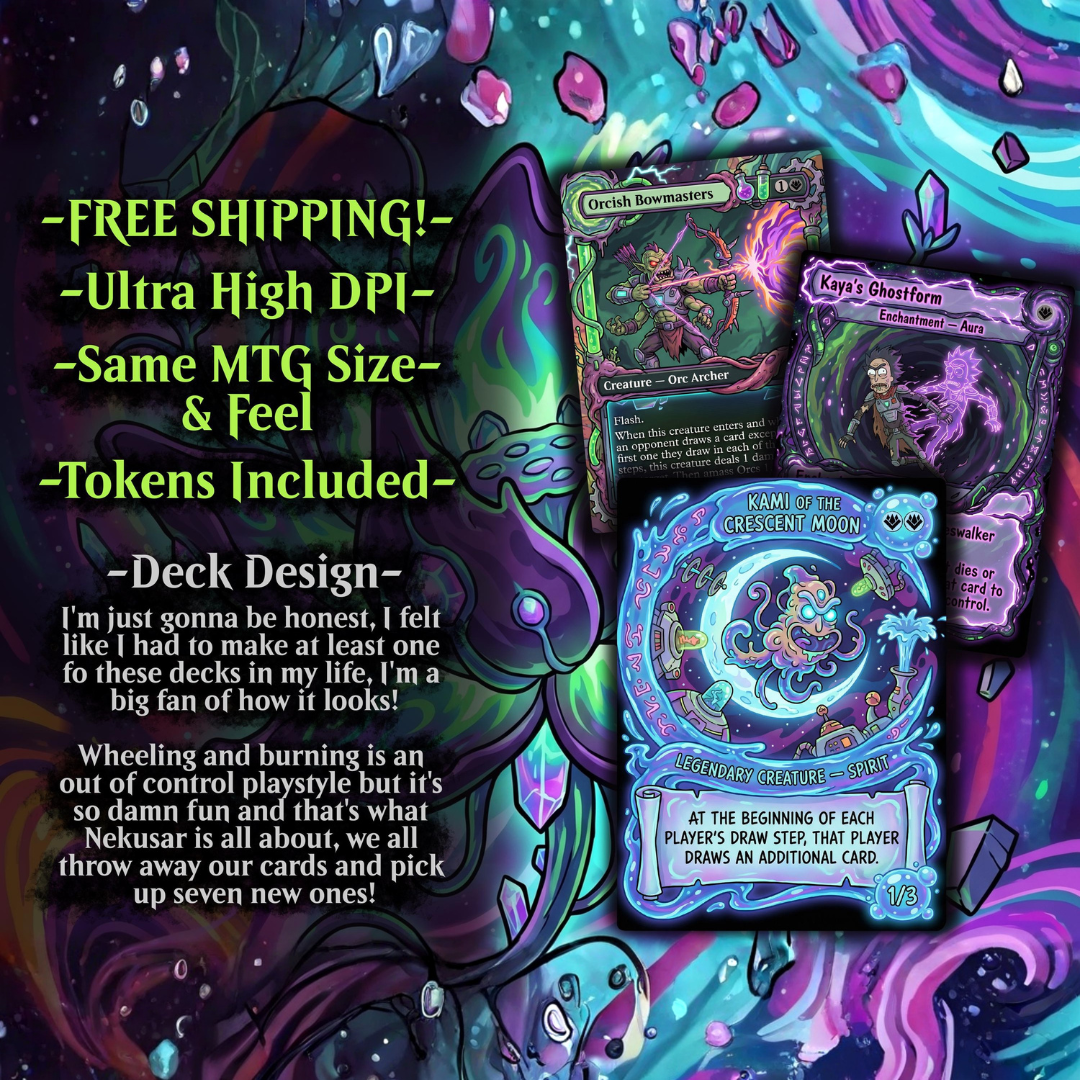 Rick and Morty Theme / Nekusar, the Mindrazer Commander Deck / Premium Paper Proxy Deck / 100 cards + tokens / Wheel Control Theme Bracket 4 EDH Magic Deck