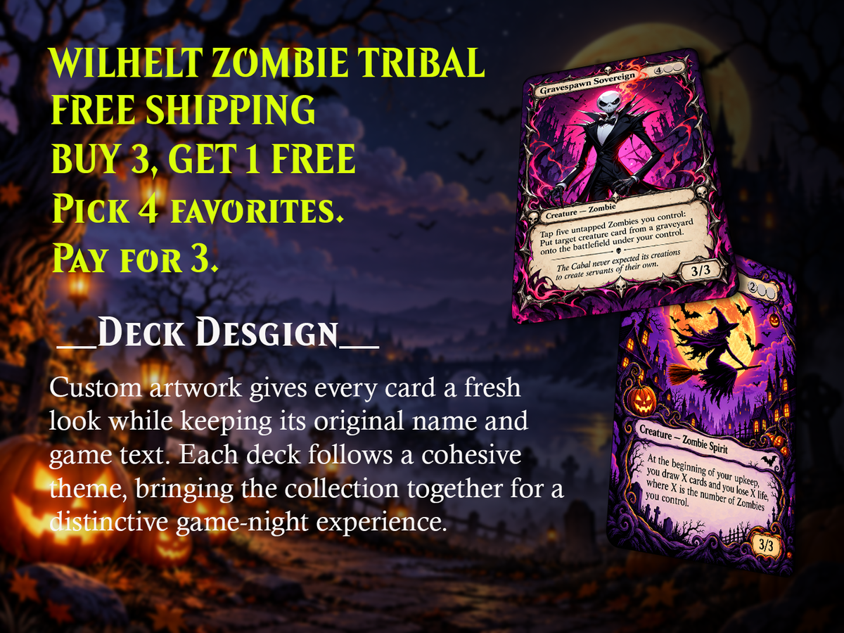 The Nightmare Before Christmas Commander Deck Proxy | Jack Skellington Inspired EDH Deck | Wilhelt Zombie Tribal | 100 Custom Cards