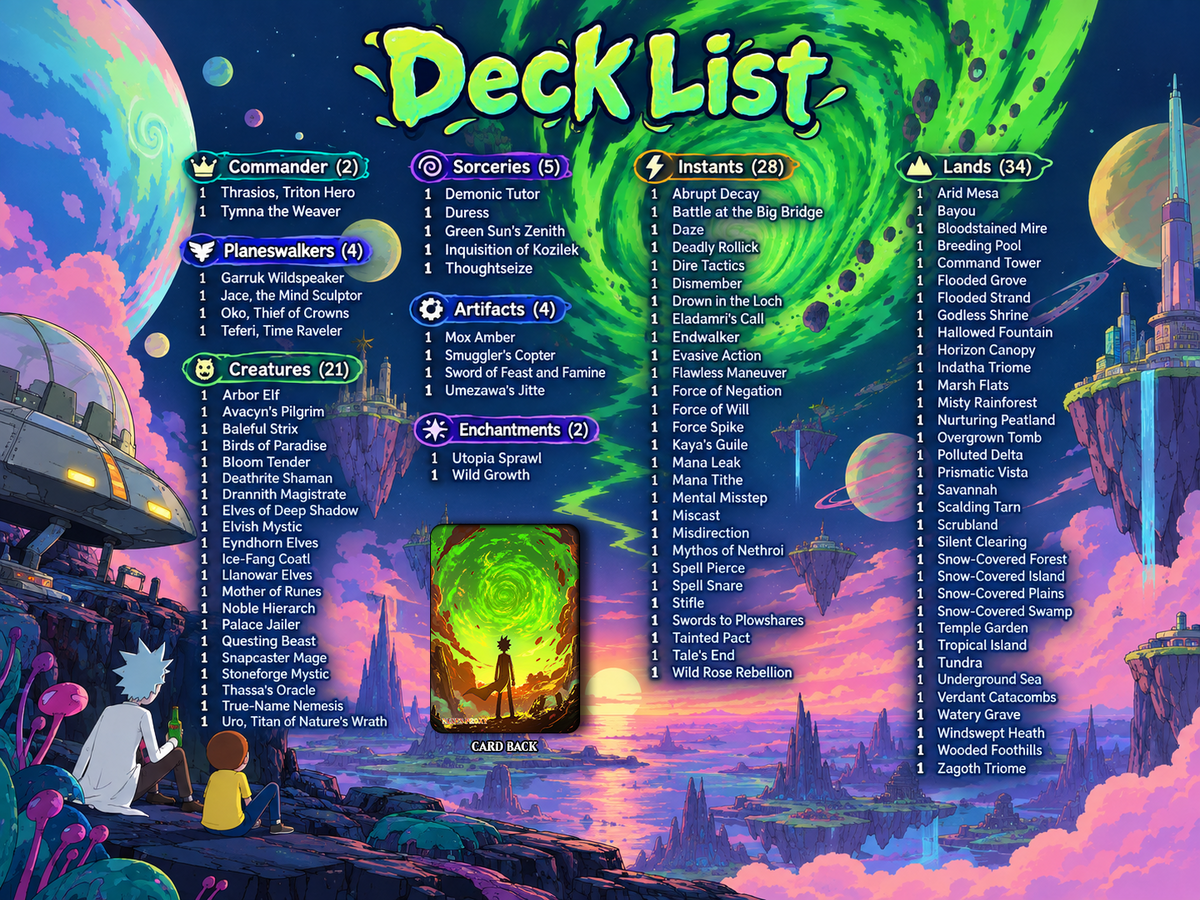 Rick and Morty Commander Deck – Thrasios & Tymna | 100+ Custom Anime Proxy Cards | EDH Deck | Rick Sanchez