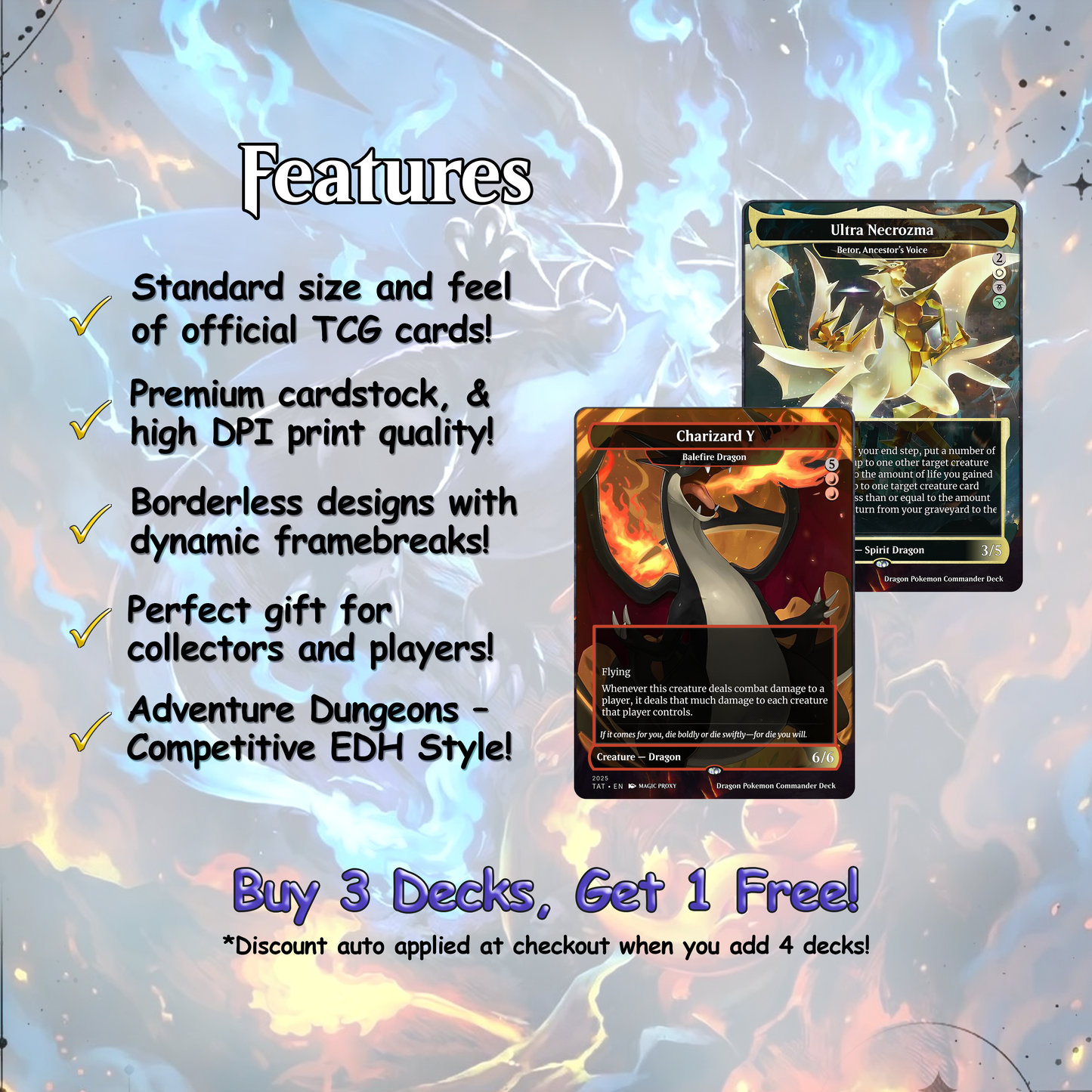 The Ur-Dragon Pokémon Inspired MTG Commander Proxy Deck – Tarkir Dragonstorm – Dragon Tribal EDH – Custom Magic: The Gathering Proxy Cards