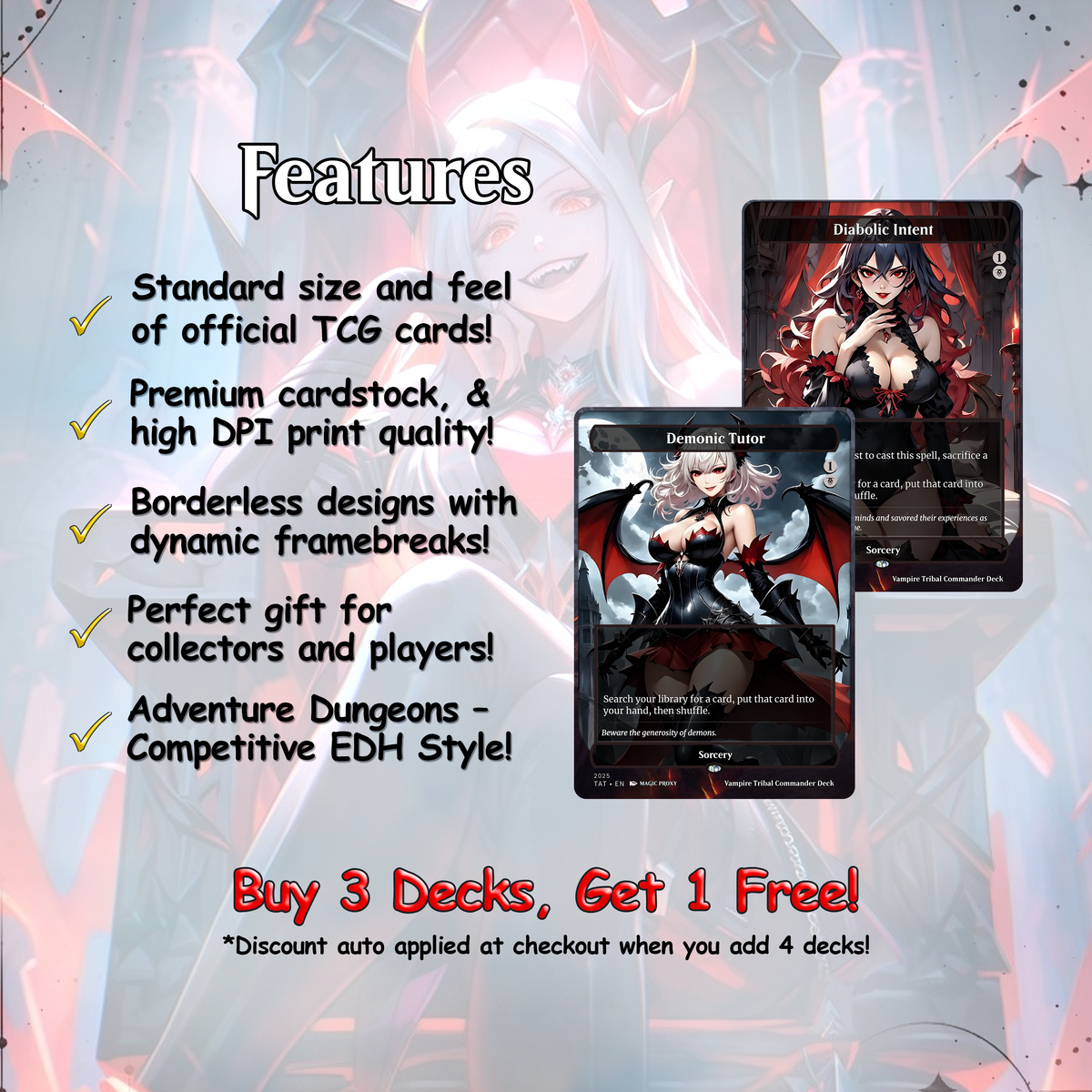 Vampire Tribal Anime Style Waifu Proxy Commander Deck Custom Proxy MTG EDH High Quality Cards
