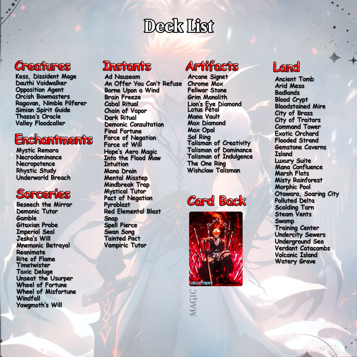 Bleach MTG Deck - Kess EDH | Premium Tainted Kess | Custom Competitive 100 Cards