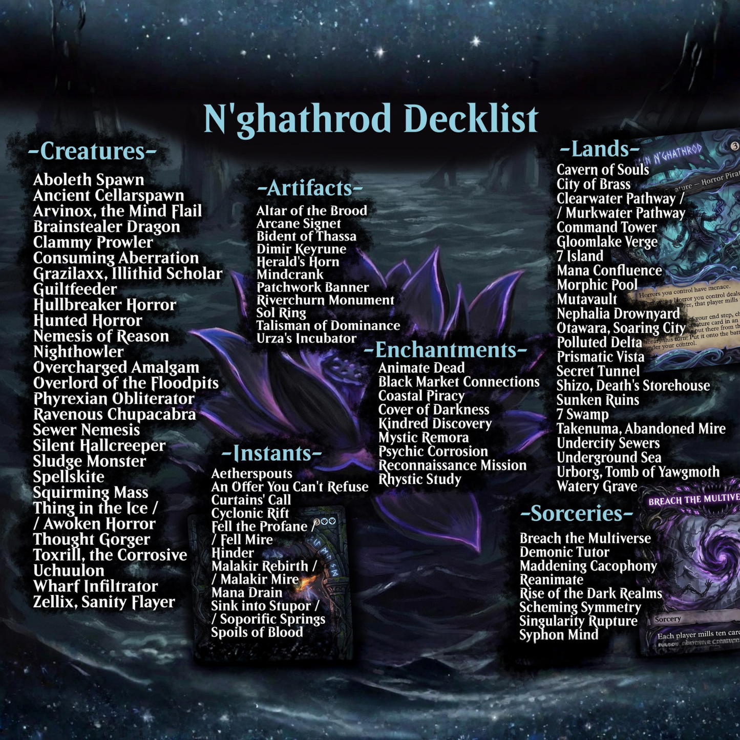 Horror Tribal Theme / Captain N'ghathrod Commander Deck / Premium Paper Proxy Deck / 100 cards + tokens / Horror Mill Theme Bracket 4 EDH Magic Deck