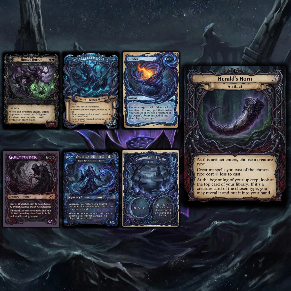 Horror Tribal Theme / Captain N'ghathrod Commander Deck / Premium Paper Proxy Deck / 100 cards + tokens / Horror Mill Theme Bracket 4 EDH Magic Deck