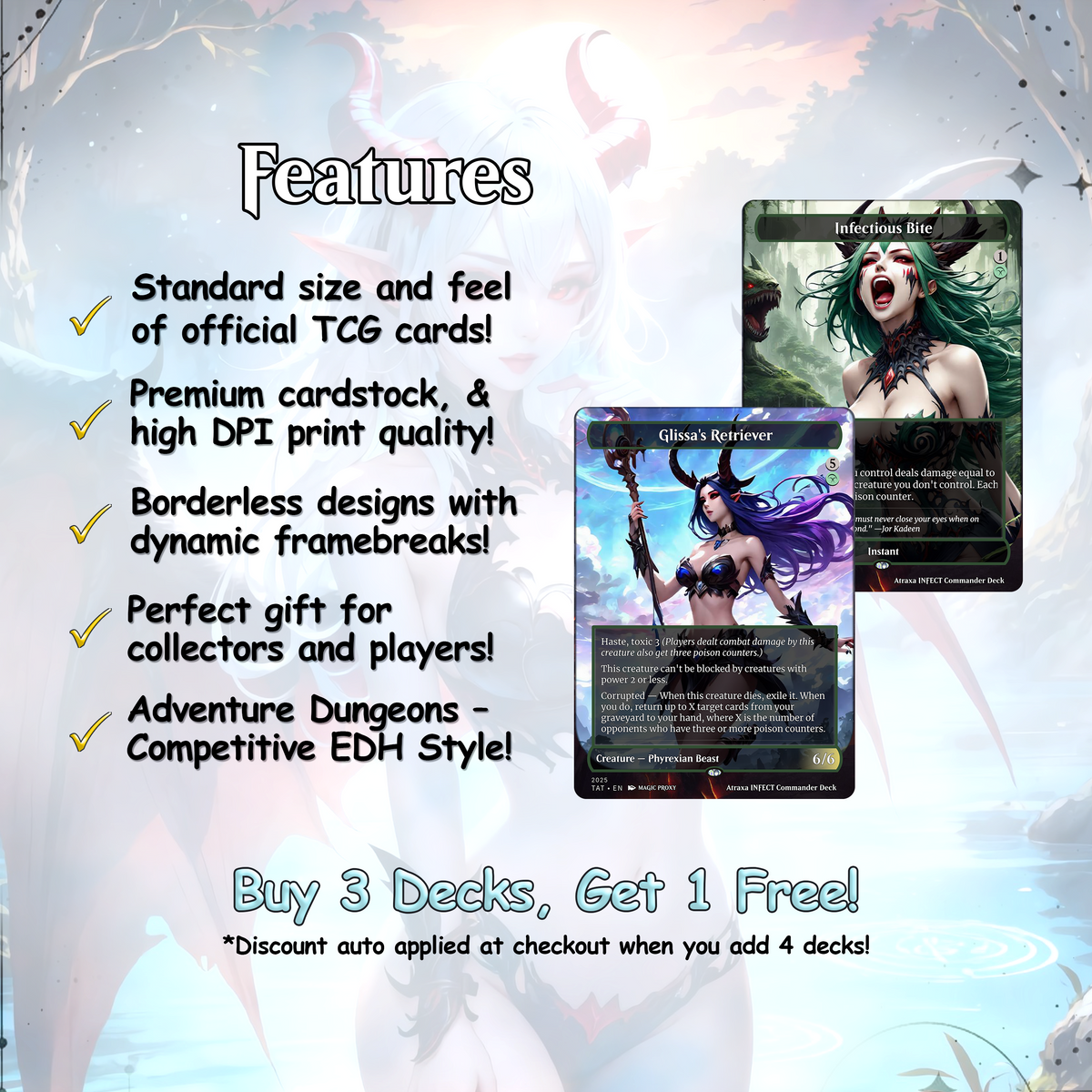 Atraxa INFECT Anime Style Waifu Ready to Play Proxy Commander Deck Custom Proxy MTG EDH Phyrexian Tribal English High Quality Cards