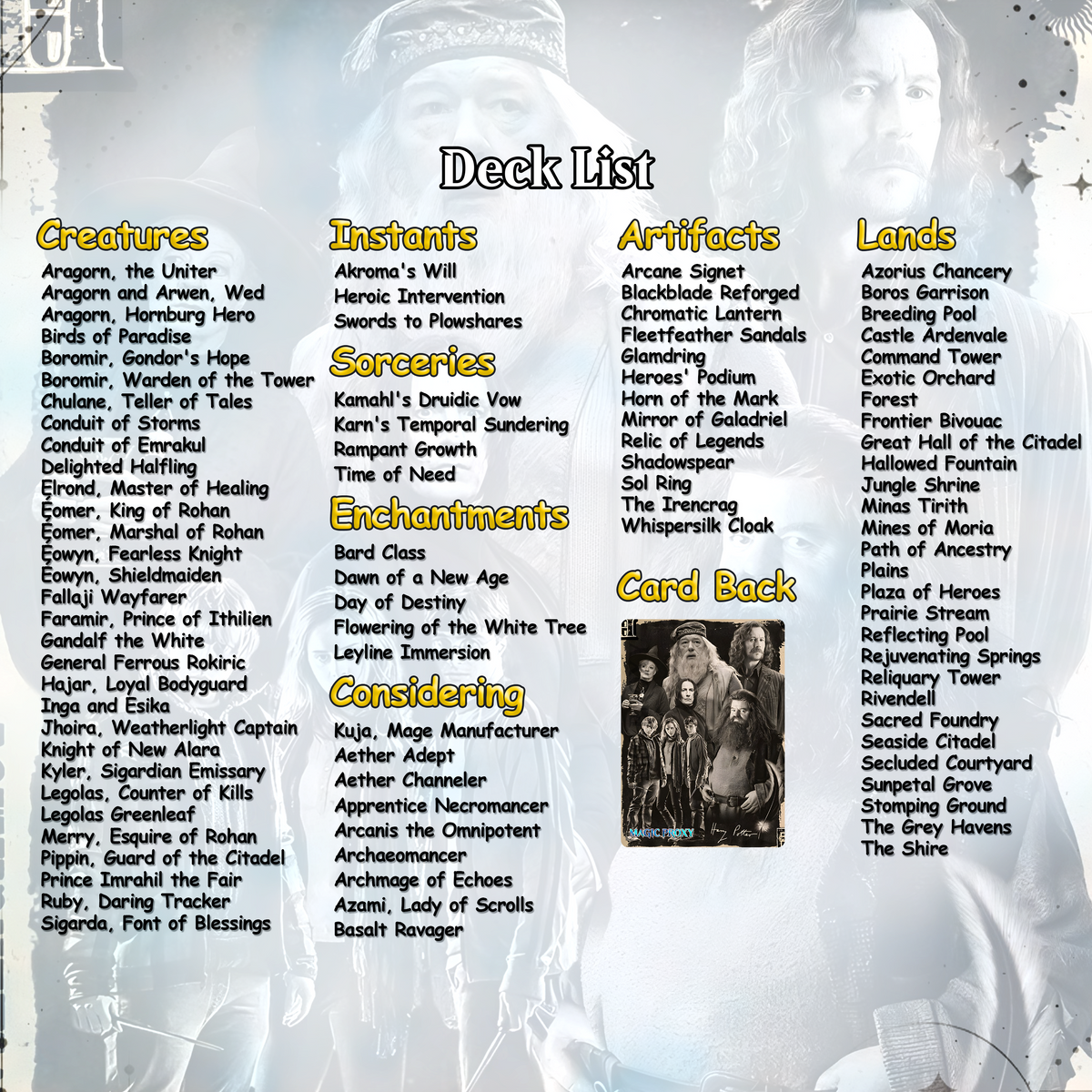 Harry Potter Dumbledore's Army MTG Commander Deck - Complete Custom EDH Deck Magic Proxy Cards Proxies Complete Premium Print Quality