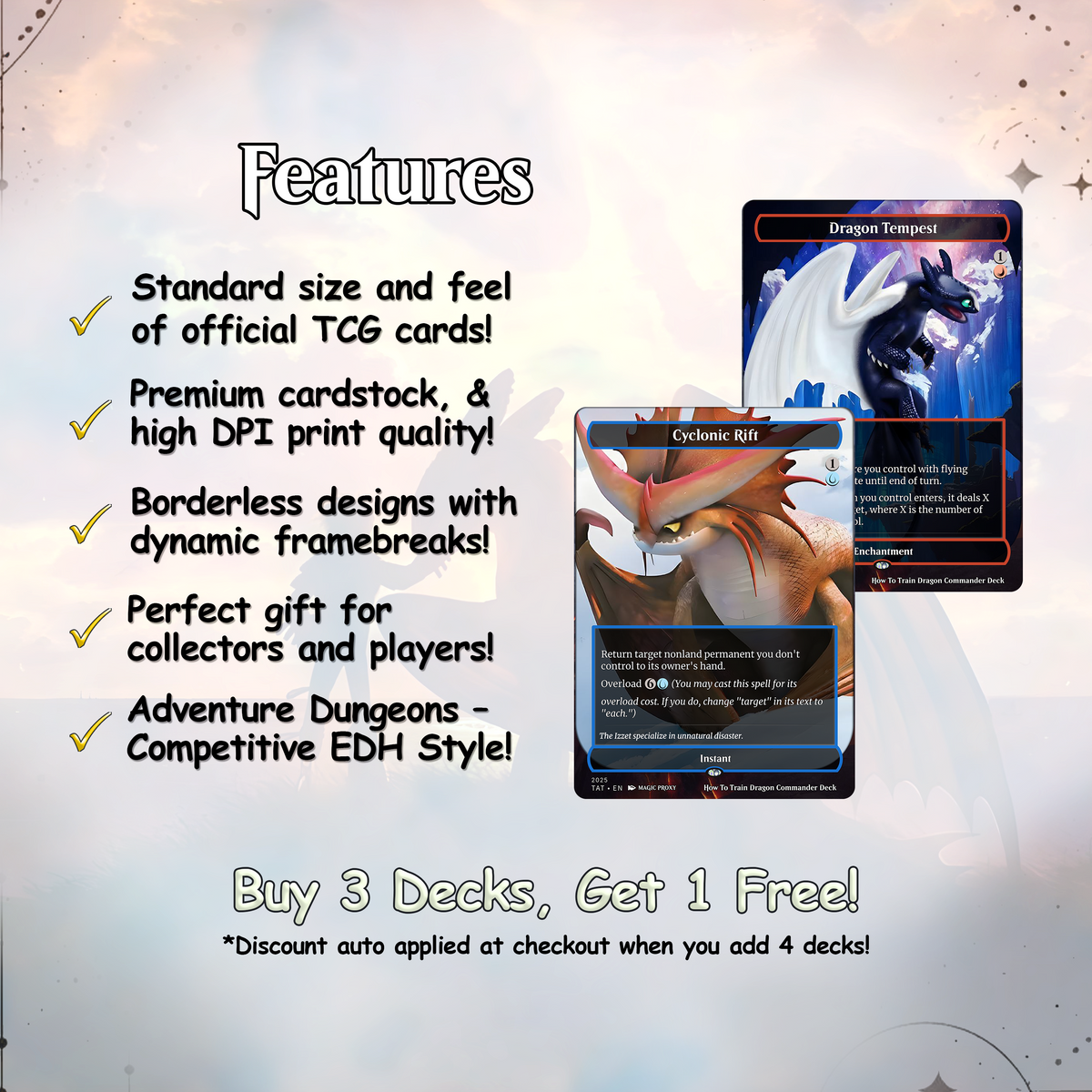 How to Train Your Dragon Commander Deck • Fly High with Toothless as Your Commander! • Custom MTG Card • Premium Proxy Card • Gift for Him