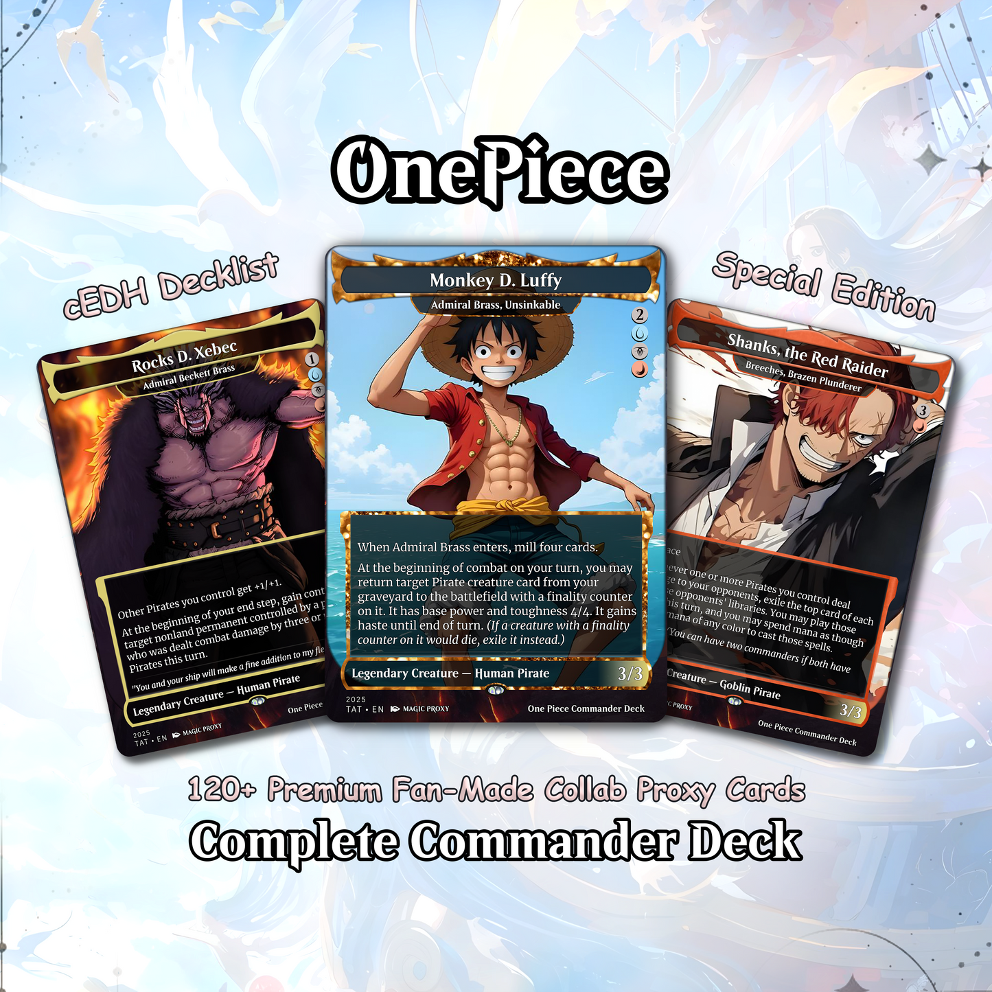 Complete Anime Pirate Tribal Deck, Custom Gift EDH Deck, Custom Anime OP Pirate Deck, Treasure Tokens, Admiral Brass Unsinkable