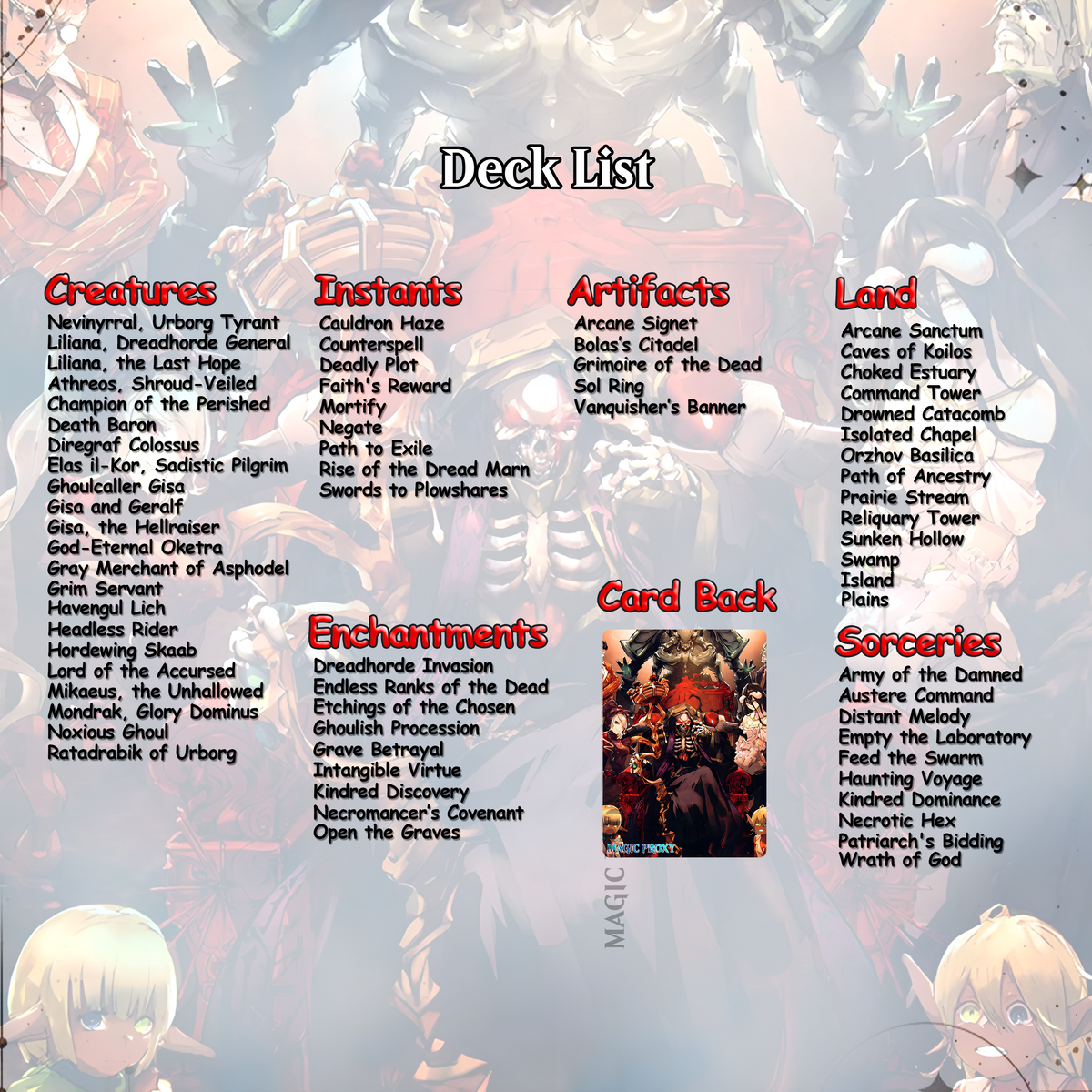 Overlord Zombie Commander Deck Proxy | Anime Inspired EDH Deck | Zombie Tribal Reanimator | 100 Cards