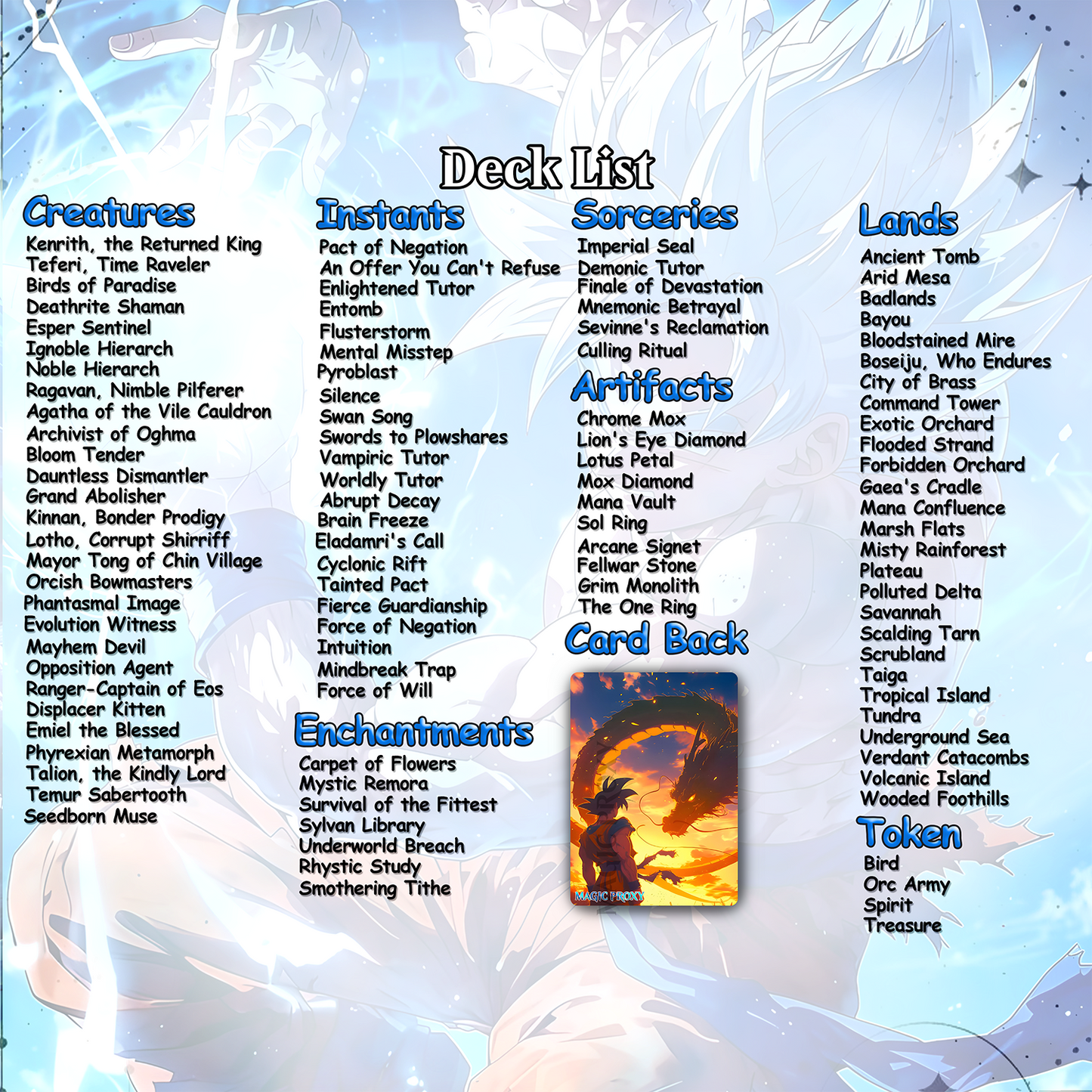 Dragon Ball Commander Deck • Dragon Ball Proxy Deck • M.t.g Commander Deck • Custom M.T.G card • Magic Proxies • Son Goku • M.t.g Deck Box