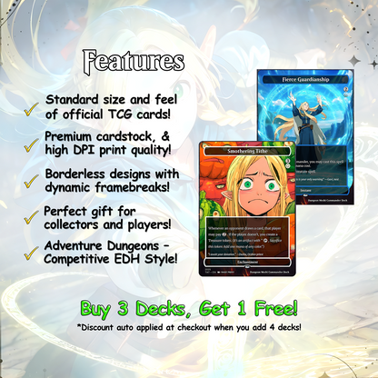 Dungeon Meshi Party Theme / Tarzi Commander Deck / Premium Paper Proxy Deck / 100 cards + tokens / Venture Theme Bracket 4 Edh Magic Deck