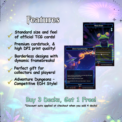 Frog Tribal Theme / Clement Commander Deck / Premium Paper Proxy Deck / 100 Cards + Tokens / Frog Tribal Bracket 4 EDH Magic Deck