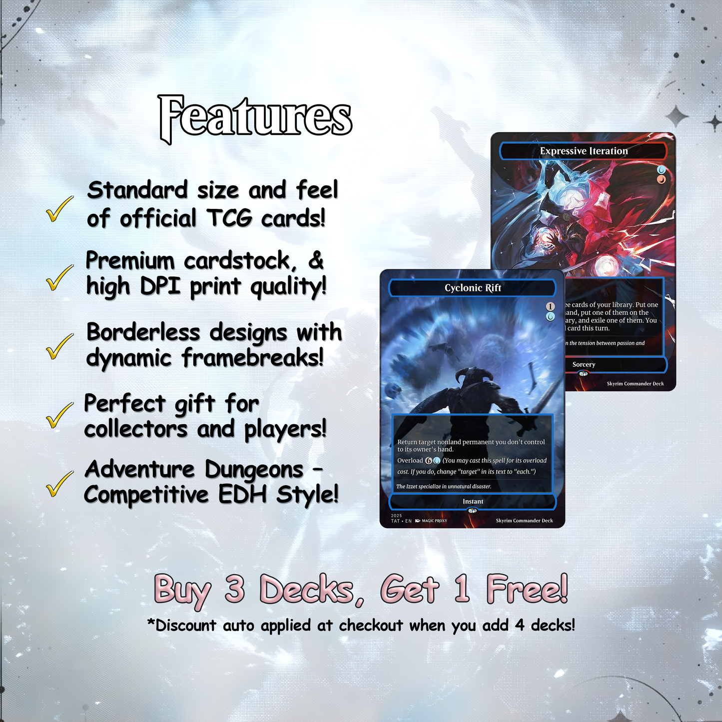 Skyrim Themed Commander Deck Proxies, 120+ Unique Cards, Quality Custom Card Proxy for Commander EDH